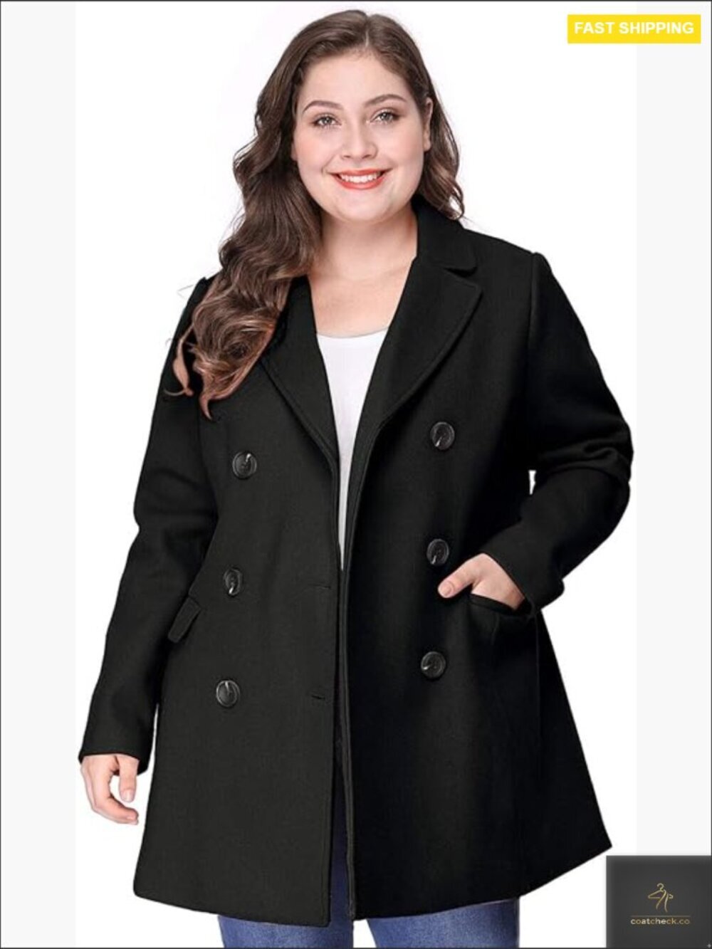 Notched Lapel Double Breasted Wool Pea Coat Classic Elegant Oversized Chic